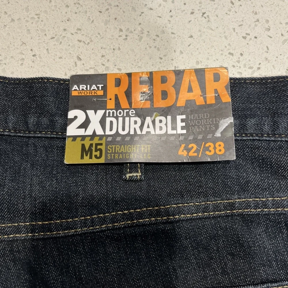 Ariat  Mens Jeans Double Knee Dark Wash Blue Durastretch M5 Rebar Size 42x38 NWT - Picture 8 of 9